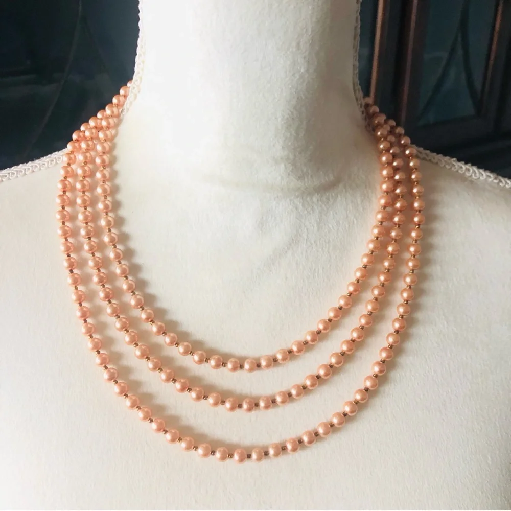 Handcrafted triple strand Czech glass Pearl paisley filigree clasp necklace